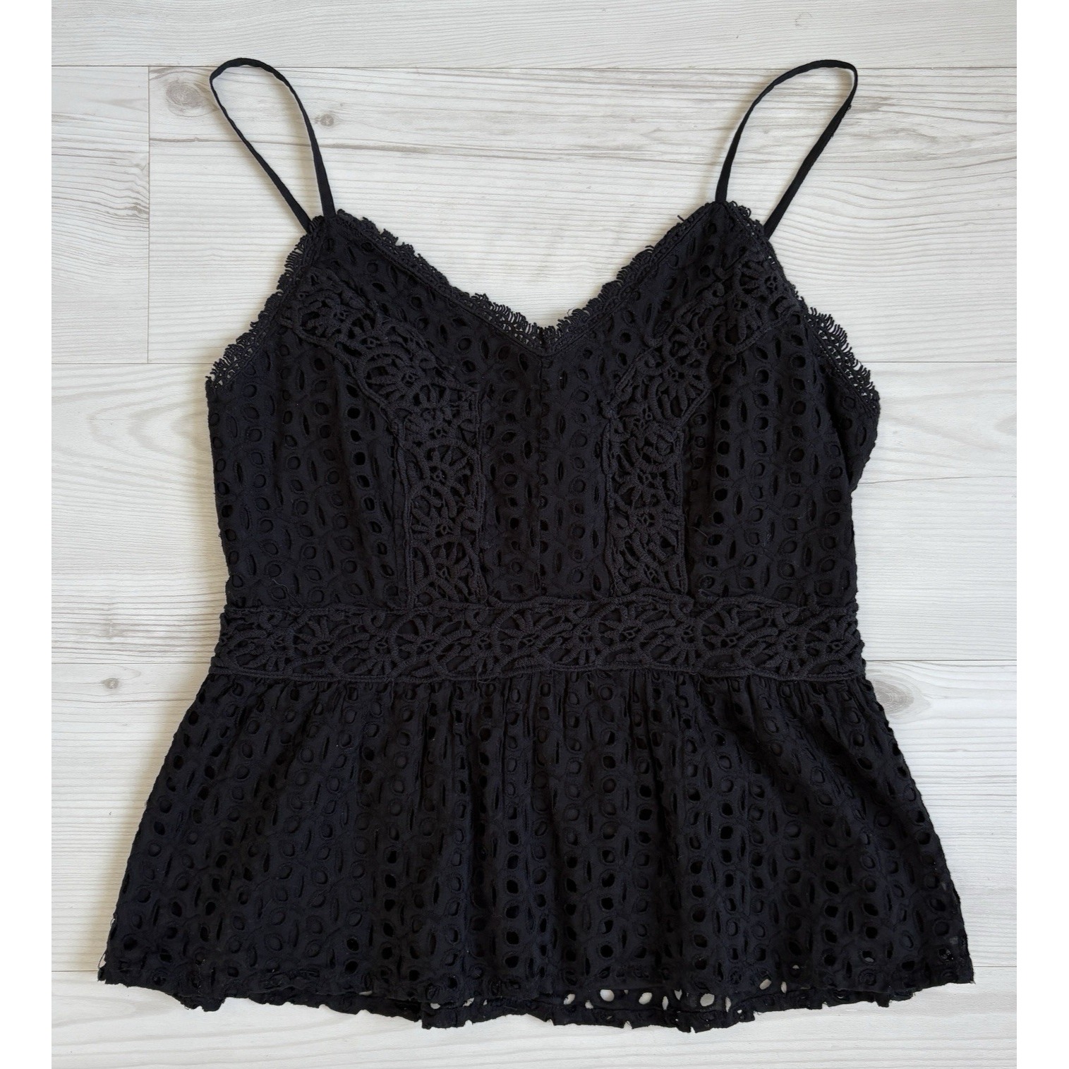 Jopna Peplum Camisole Women Large Black Eyelet Lace Goth Dark Fairy Whimsy Y2k
